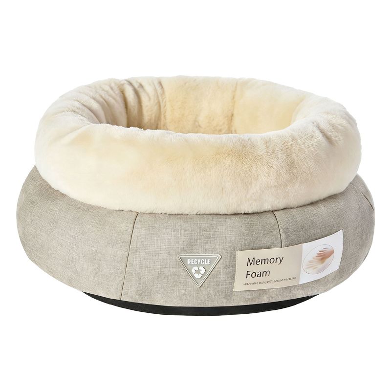 Cama para gatos de felpa con forma de donut y espuma viscoelástica reciclada