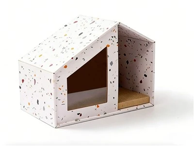 Casa de juegos para gatos y casa de cartón para gatos con rascador
